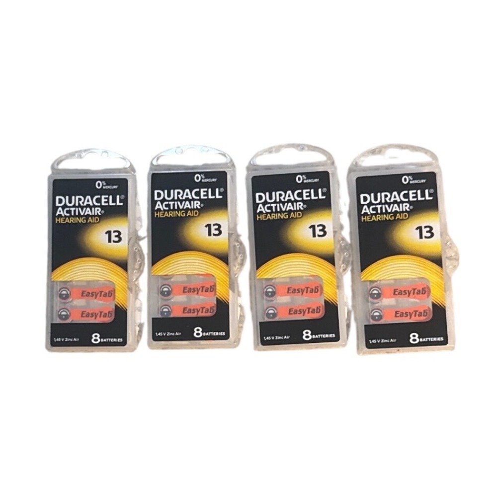 Duracell Activair Hearing Aid Batteries Size 13 Orange EasyTab 32 Count 4 Packs